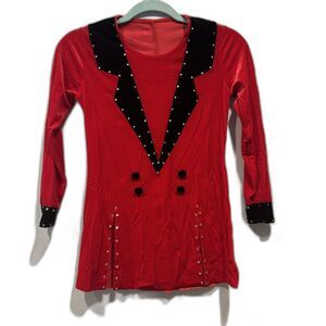 Art Stone Red Velvet Dance Costume Rhinestone Tuxedo Jacket Long Sleeve Child LC